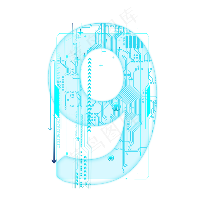 蓝色科技线条PSD数字9(2000*2000px 	      )psd模版下载