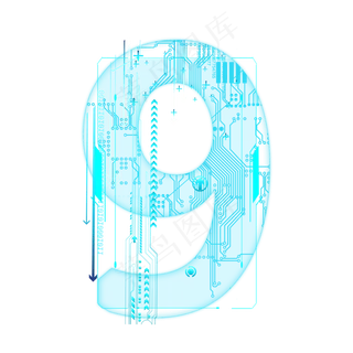 蓝色科技线条PSD数字9