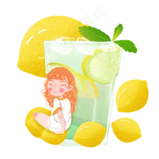 大暑柠檬冰饮料png