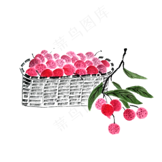 水果荔枝妃子笑国画水墨PNG鲜果