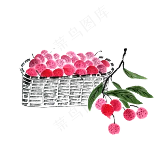 水果荔枝妃子笑国画水墨PNG鲜果