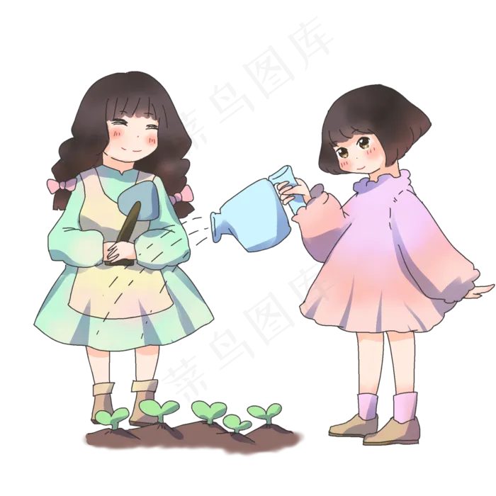 春分浇水的小女孩,免抠元素