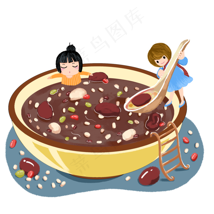 手绘褐色的腊八粥插画,免抠元素