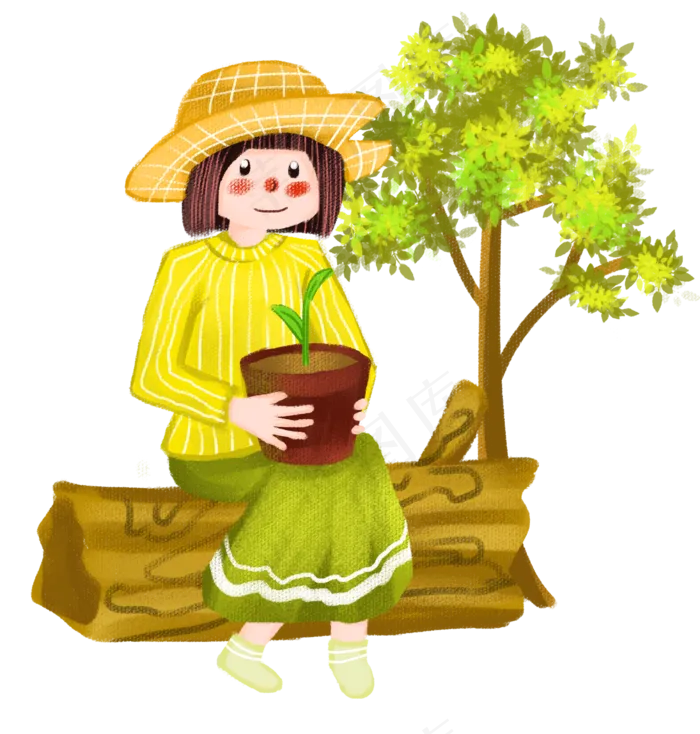 植树节种树的小女孩(2000X2096(DPI:300))psd模版下载