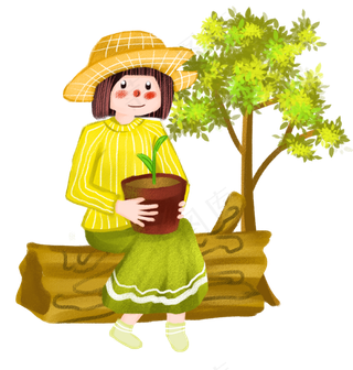 植树节种树的小女孩