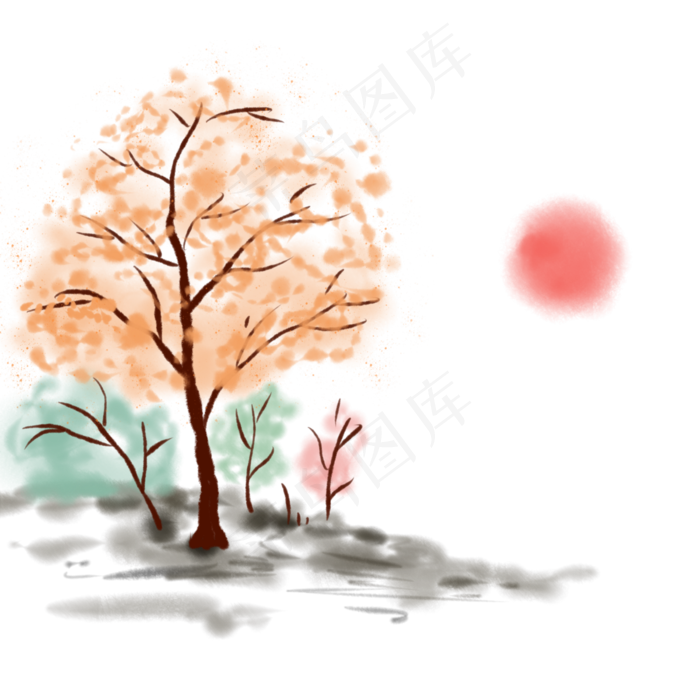 水彩山水清新风景