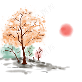 水彩山水清新风景