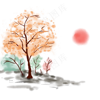 水彩山水清新风景