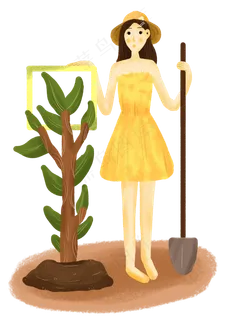 植树节摘树苗的小女孩