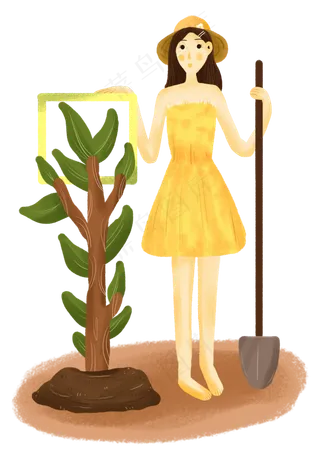 植树节摘树苗的小女孩