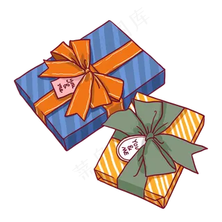 两个精美手绘礼盒PNG免抠素材