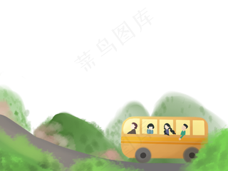 春天自家绿色旅行面包车装饰底框