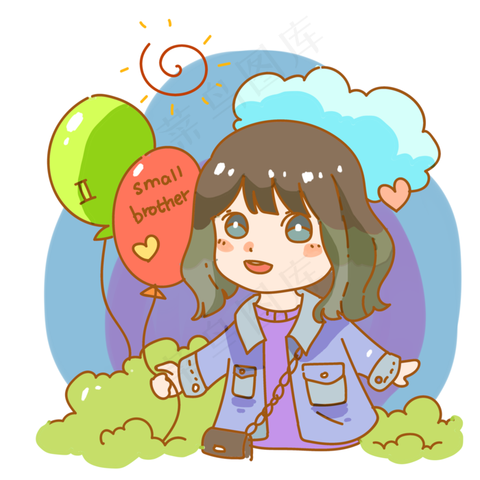 牵着气球的小女孩