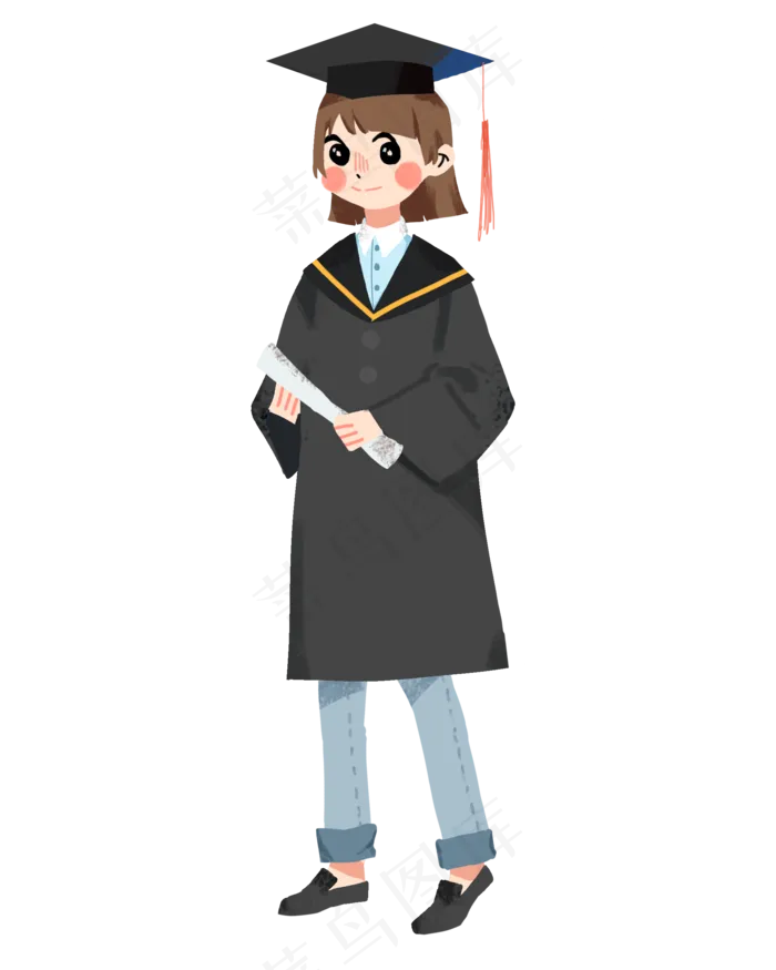 毕业季穿学士服的女孩卡通毕业照(2000X2500(DPI:300))psd模版下载