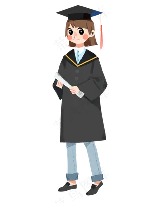 毕业季穿学士服的女孩卡通毕业照
