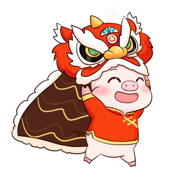 新年小猪之舞狮子png透明底,免抠元素(2000*2000px 300 dpi )psd模版下载