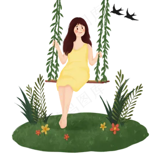 春分挡秋千的女孩,免抠元素