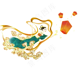 古代美女孔明灯元宵节