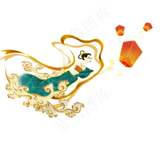 古代美女孔明灯元宵节