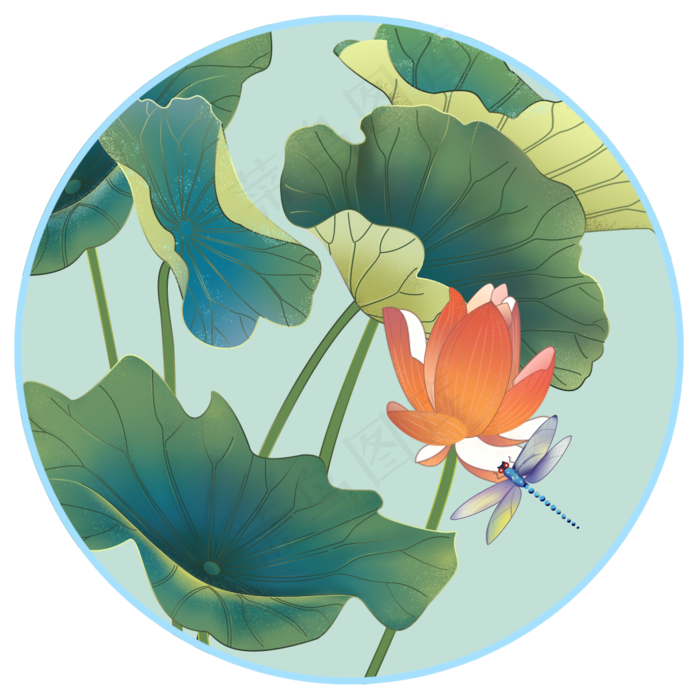 工笔蜻蜓荷花装饰画,免抠元素