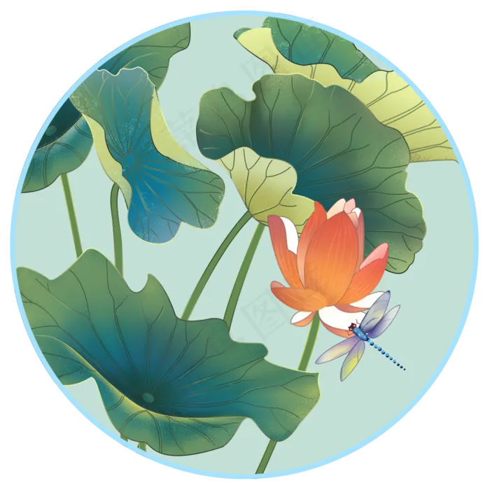 工笔蜻蜓荷花装饰画,免抠元素(1072X1072(DPI:300))psd模版下载