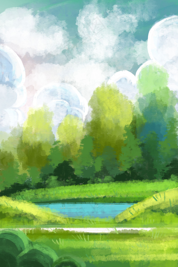 春天风景背景手绘