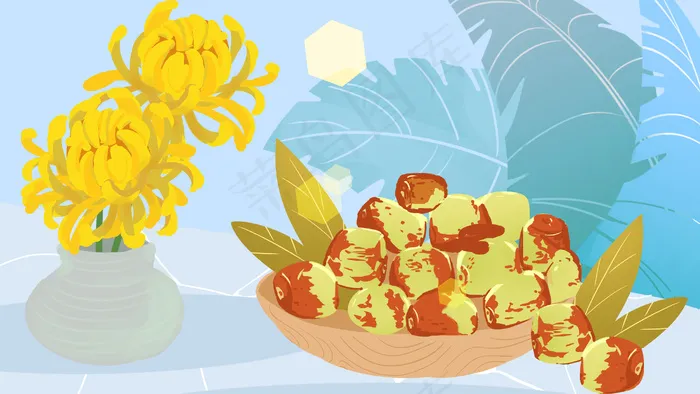 九月你好冬枣菊花(2880X1620(DPI:300))psd模版下载