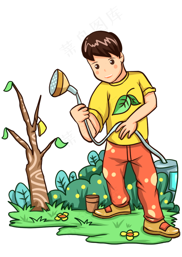 植树节浇水的男孩