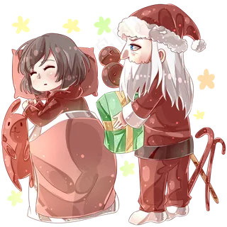 圣诞老人与睡着的小女孩,免抠元素