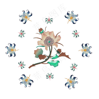 中国风古典金色金箔红铜绿宝石翡