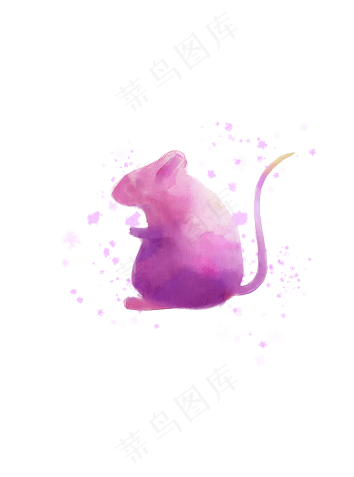 手绘水彩动物十二生肖鼠(2551*3437px 300 dpi )psd模版下载