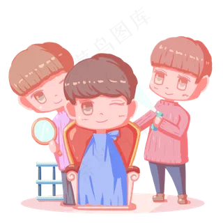 二月二龙抬头卡通手绘理发人物免,免抠元素