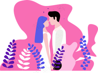 2018情人节粉色亲吻情侣扁平