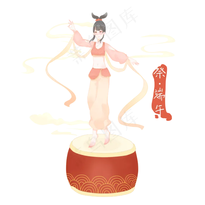 端午节古风女孩跳舞(3000X3000(DPI:300))psd模版下载