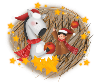 平安夜送苹果的女孩和白马,免抠元素