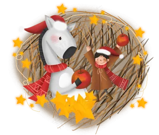 平安夜送苹果的女孩和白马,免抠元素