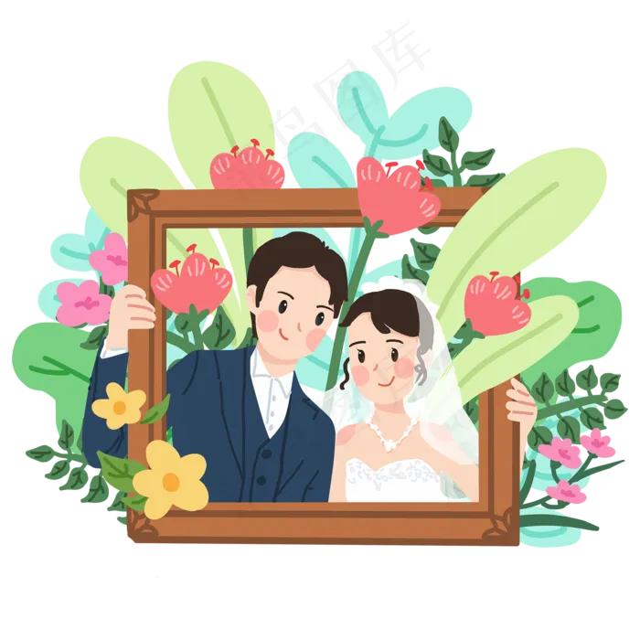 结婚婚礼小清新新人相框婚纱鲜花