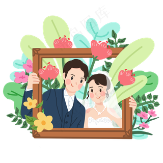 结婚婚礼小清新新人相框婚纱鲜花
