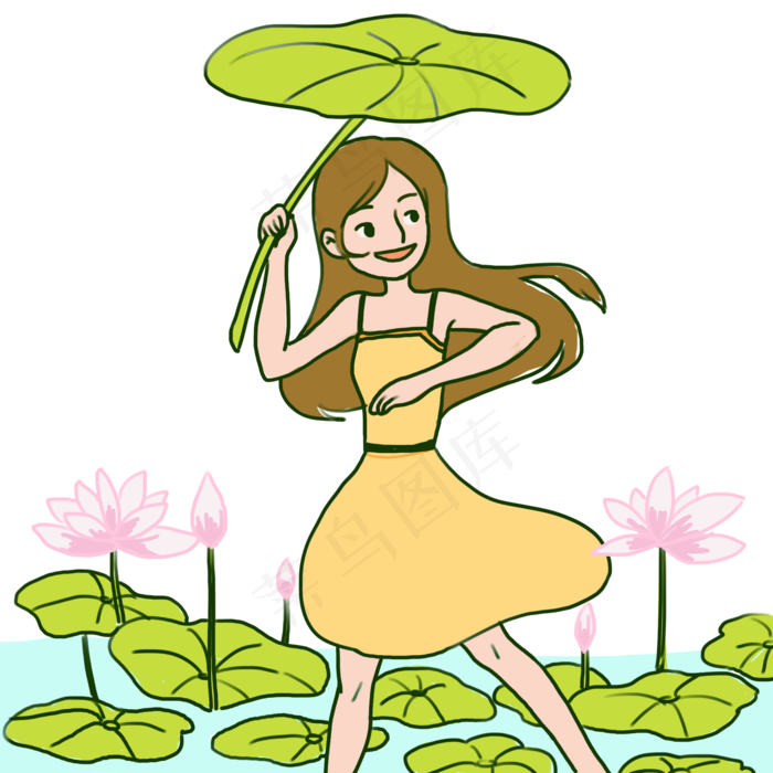 大暑小暑节气手绘荷花美少女元素(2000X2000(DPI:300))psd模版下载