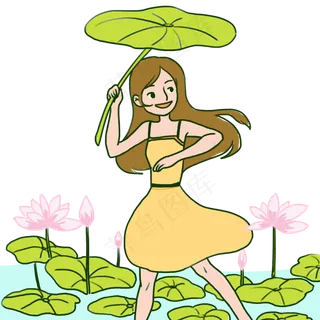 大暑小暑节气手绘荷花美少女元素