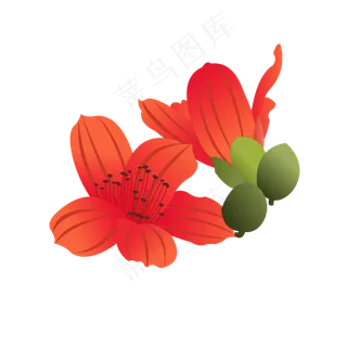 手绘木棉花元素之卡通红色植物花