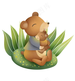 父亲节草地上的大熊和小熊