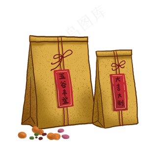 春节礼品袋粮食礼包PNG免抠素材