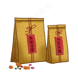 春节礼品袋粮食礼包PNG免抠素材