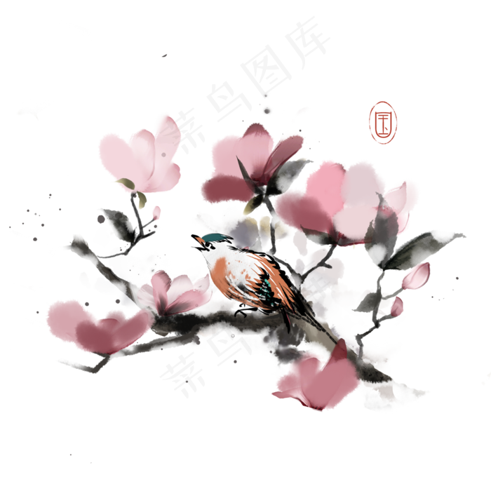 水墨花鸟兰花素材,免抠元素