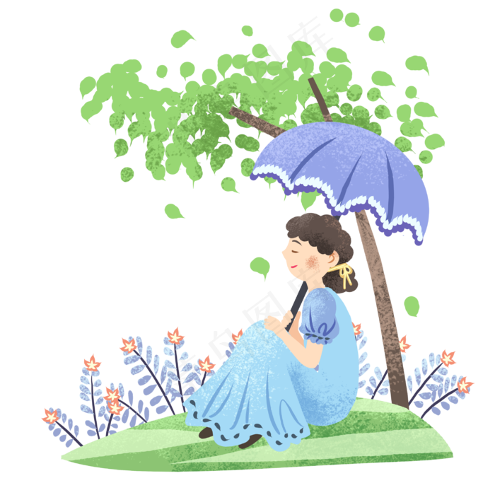 炎热立夏撑伞女孩(3000X3000(DPI:300))psd模版下载