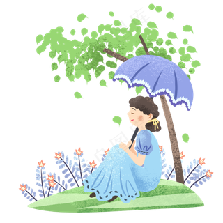 炎热立夏撑伞女孩