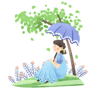 炎热立夏撑伞女孩