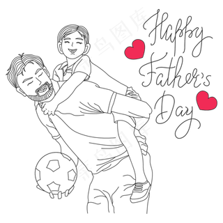 爸爸节父子线稿矢量图