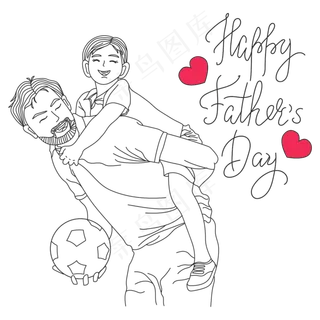 爸爸节父子线稿矢量图